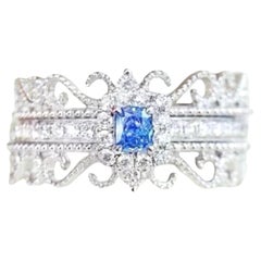 18K White Gold Fancy Blue Diamond & Diamond Lace Ring