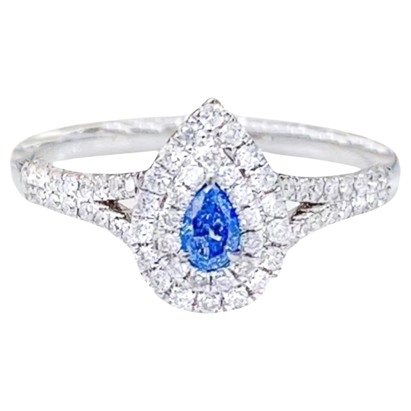 18K White Gold Fancy Blue Diamond & Diamond Ring