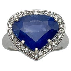 18K White Gold Fancy Blue Sapphire w/ Diamonds 6.76 ctw