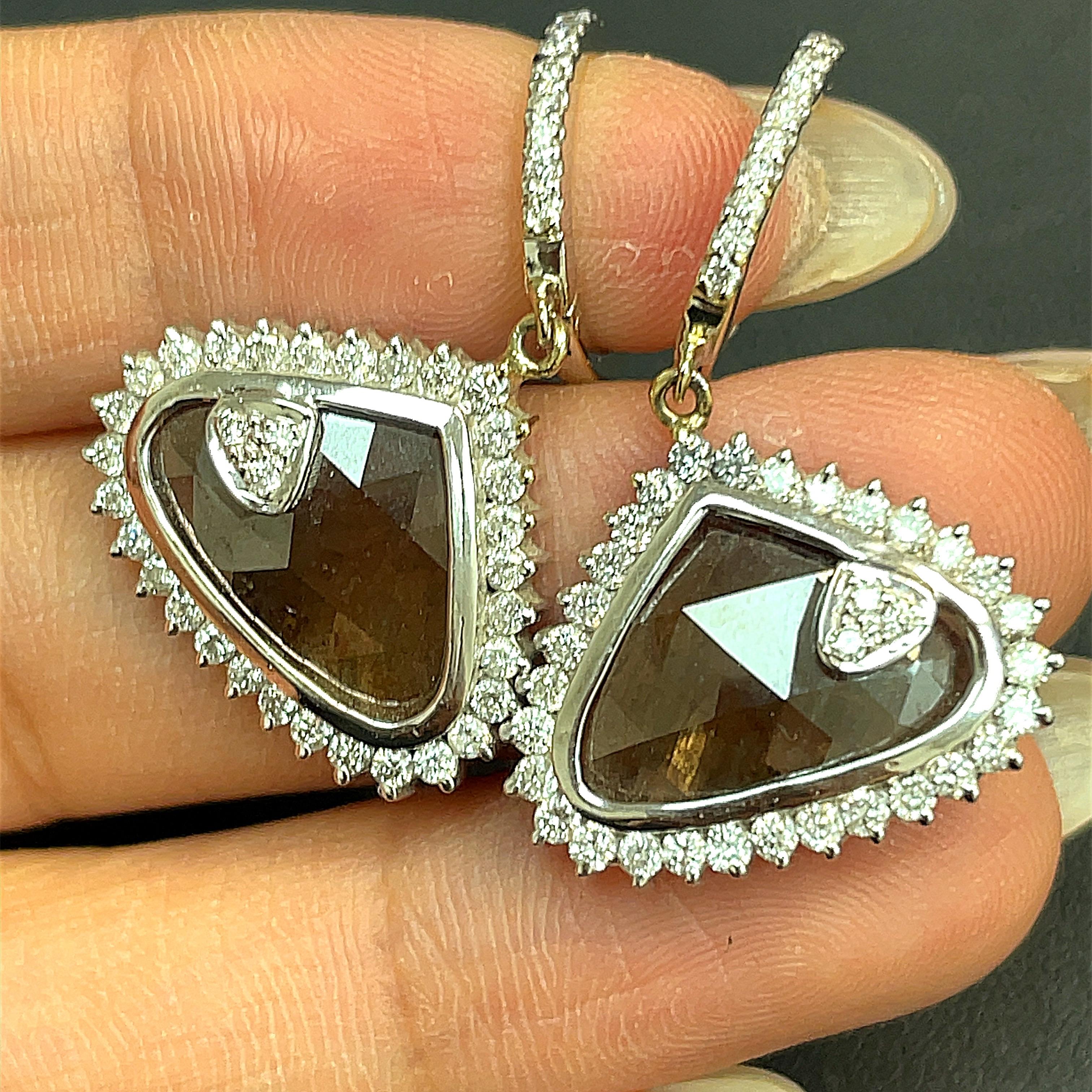 18k White Gold Fancy Brown Diamond Earrings For Sale 4