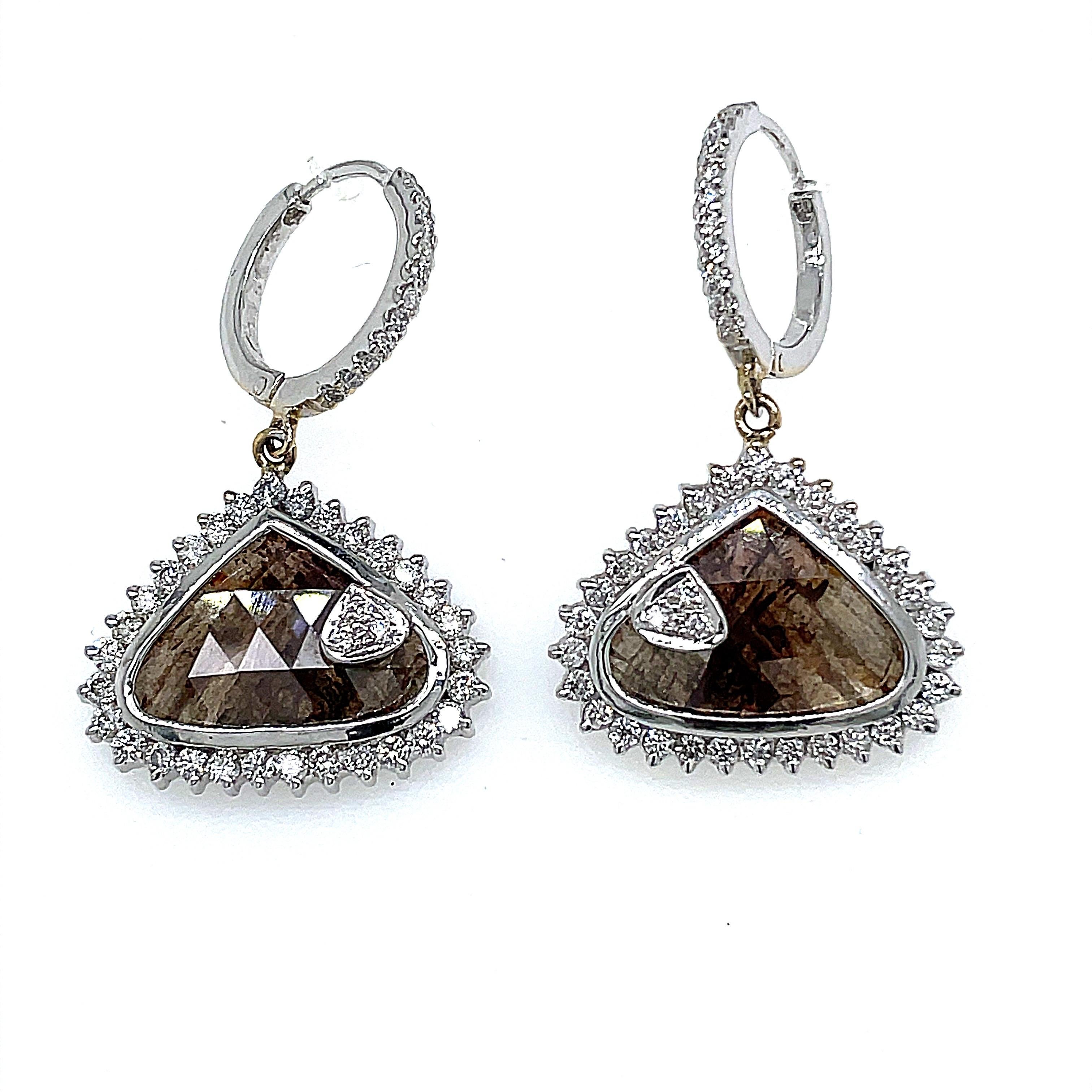 Contemporary 18k White Gold Fancy Brown Diamond Earrings For Sale