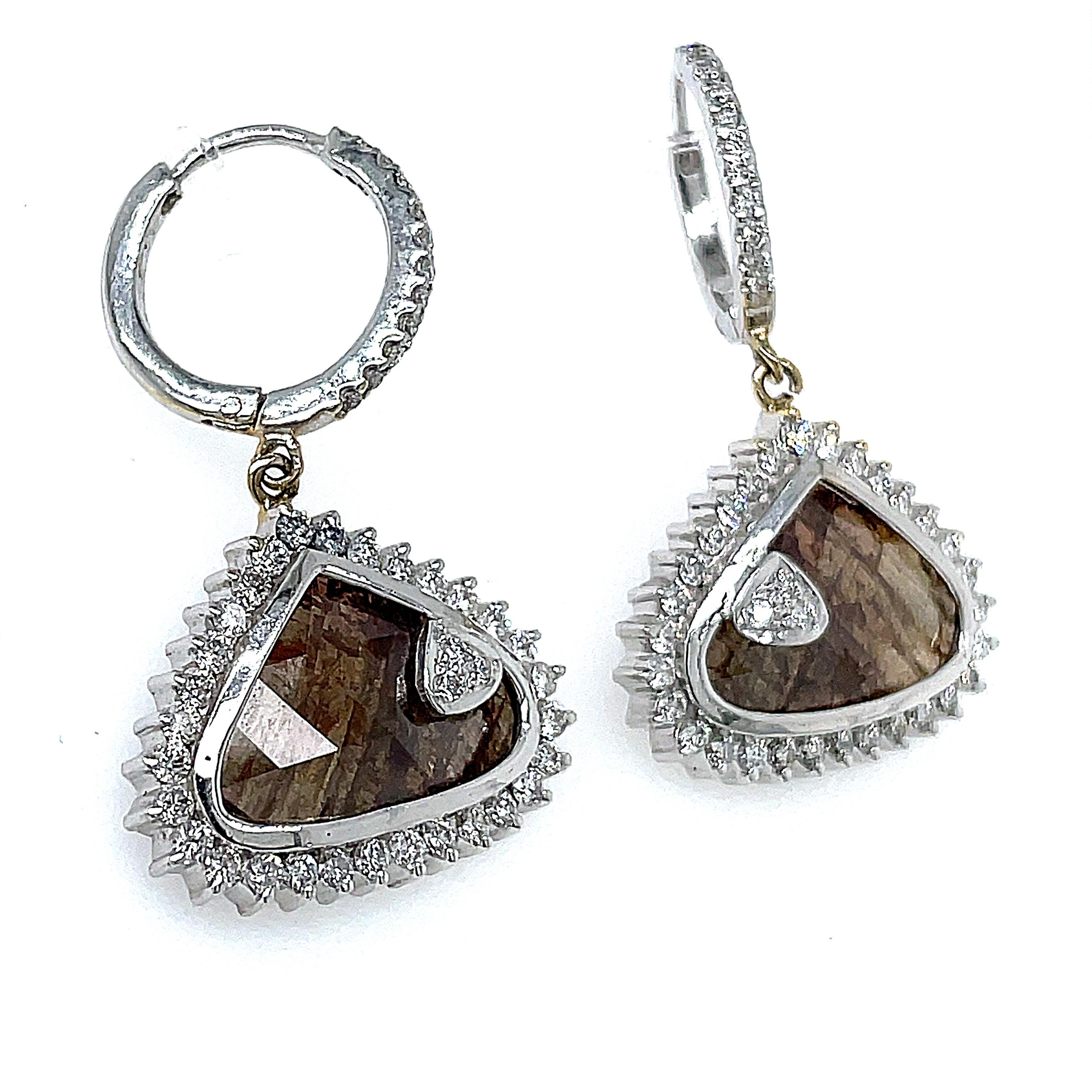 Heart Cut 18k White Gold Fancy Brown Diamond Earrings For Sale
