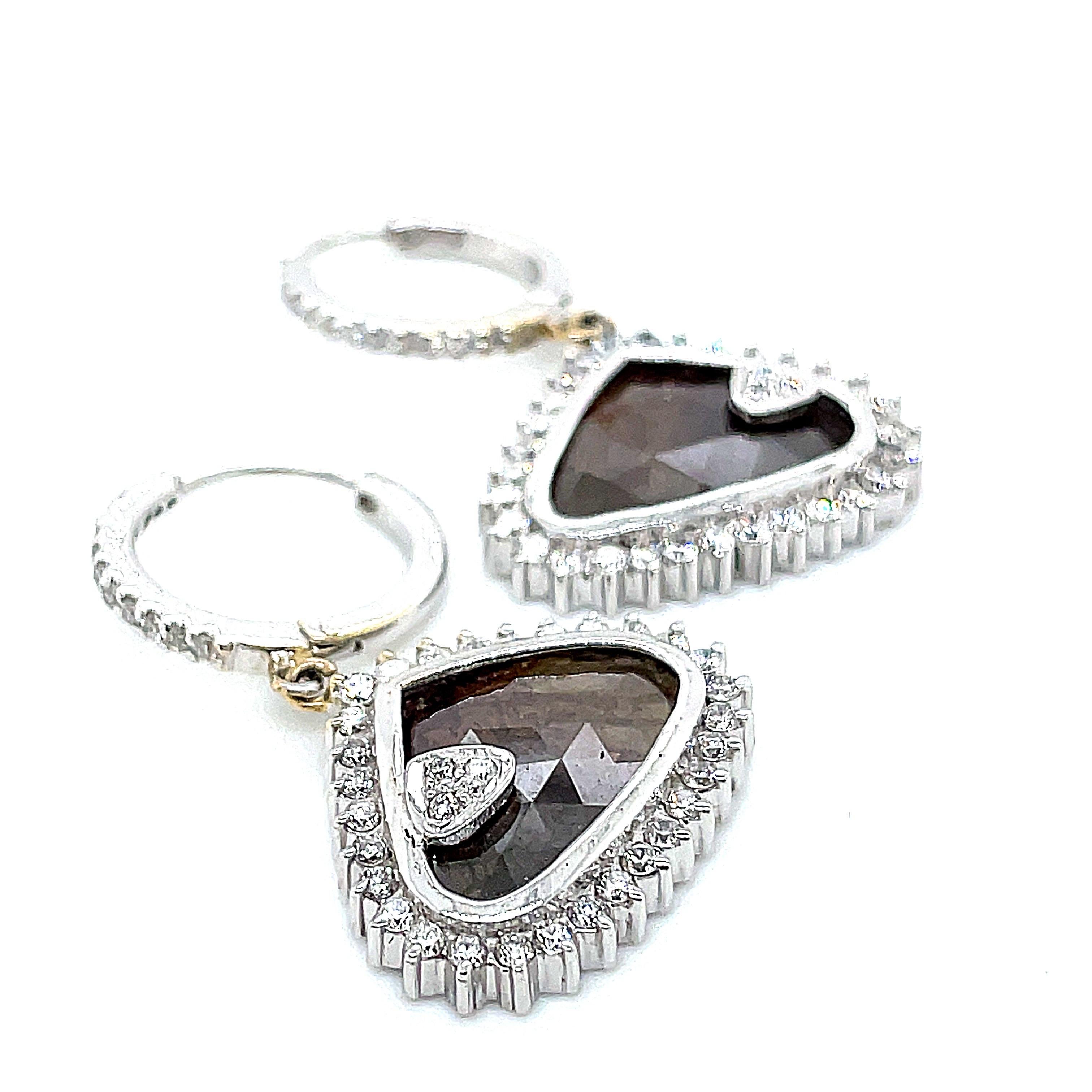 Boucles d'oreilles en or blanc 18k avec diamant Brown fantaisie Pour femmes en vente