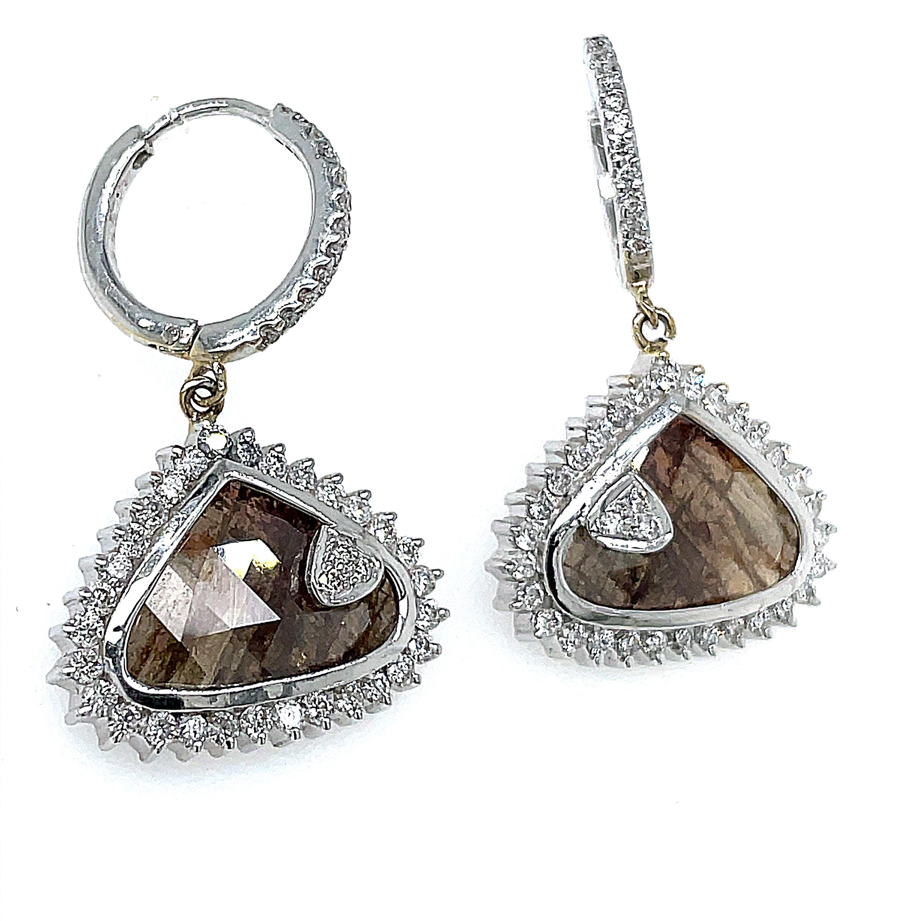 Boucles d'oreilles en or blanc 18k avec diamant Brown fantaisie en vente 3