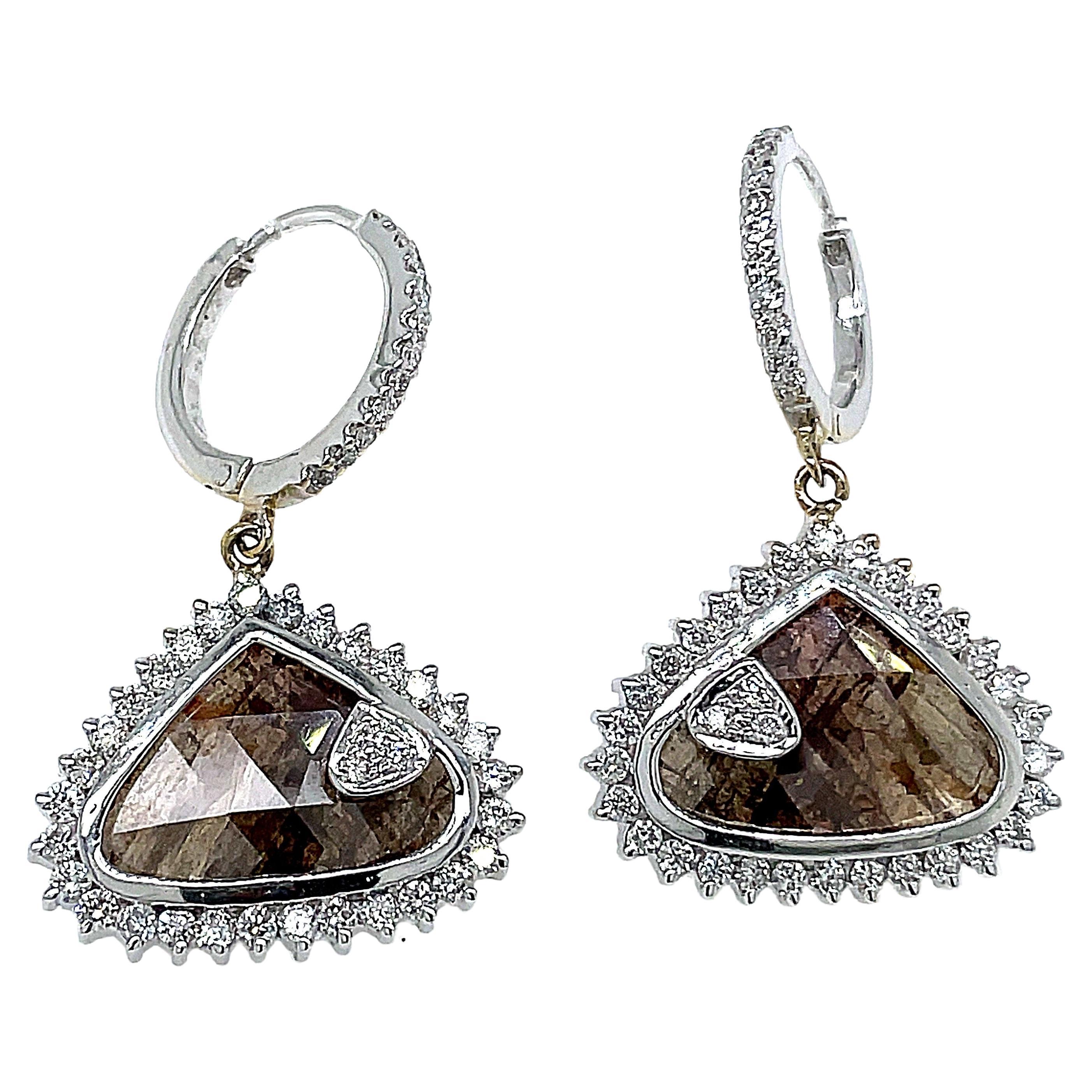 18k White Gold Fancy Brown Diamond Earrings For Sale