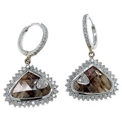 Boucles d'oreilles en or blanc 18k avec diamant Brown fantaisie