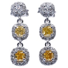 18K White gold Fancy Color Drop Earrings with 2.06 ct Natural Diamonds-AIG Cert