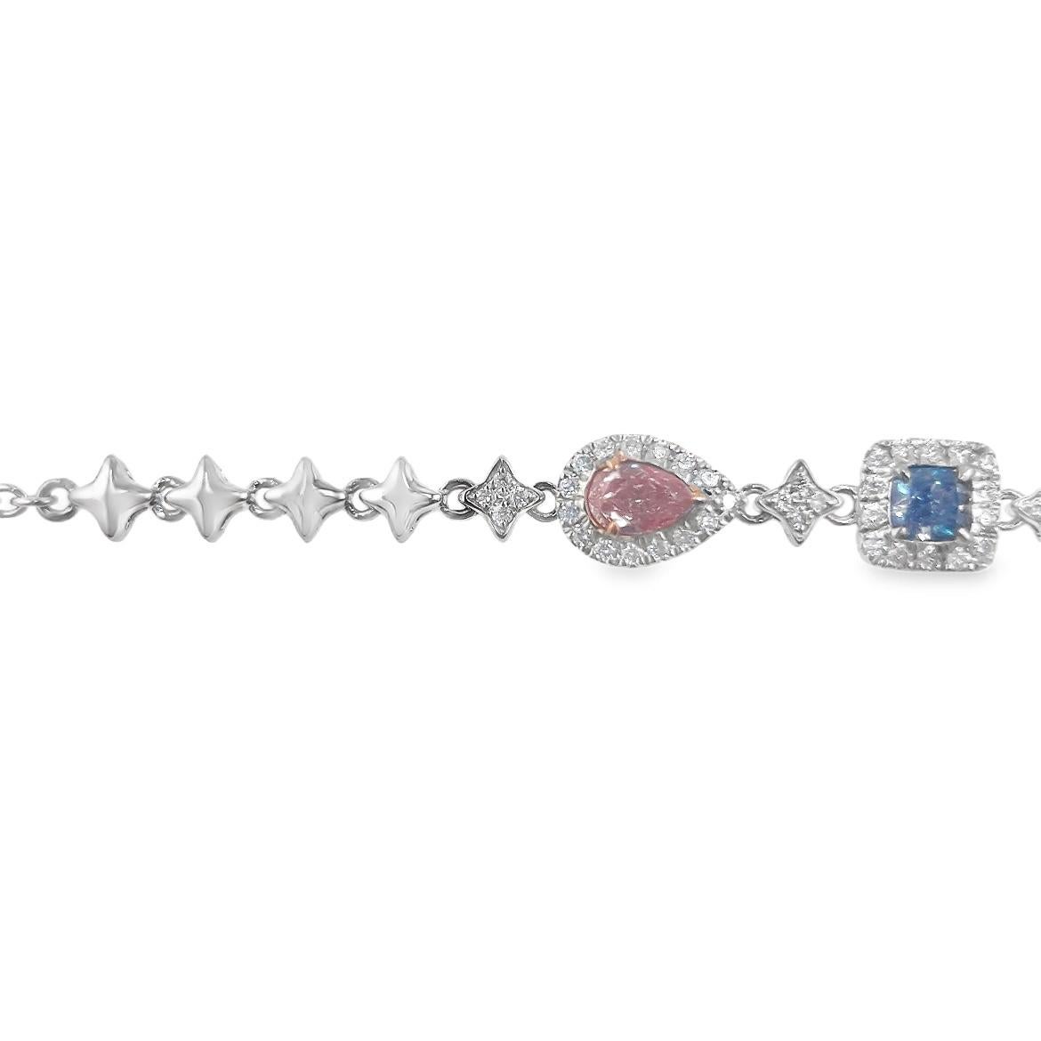 Women's or Men's 18K White Gold Fancy Diamond Classic Star Bracelet For Sale