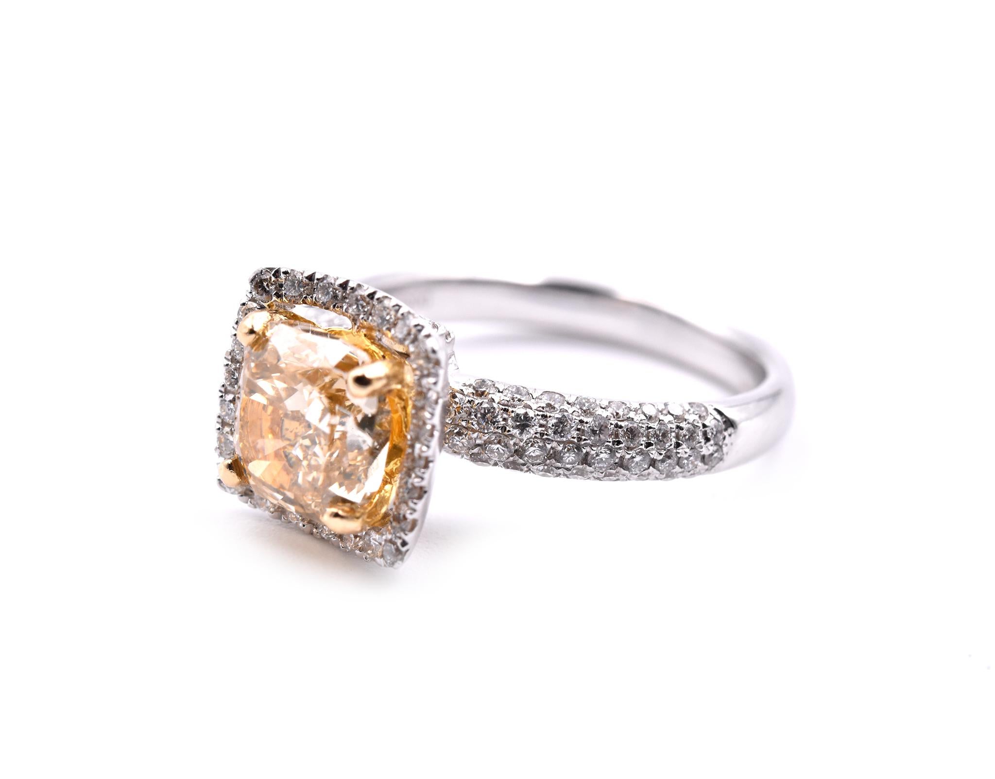 Round Cut 18 Karat White Gold Fancy Diamond Engagement Ring For Sale