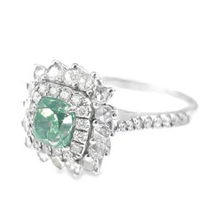 18K White Gold Fancy Green Diamond & Diamond Cocktail Ring