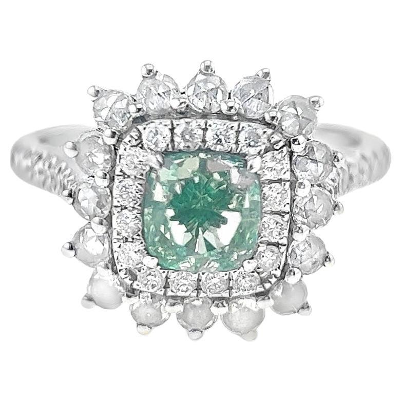 18K White Gold Fancy Green Diamond & Diamond Cocktail Ring