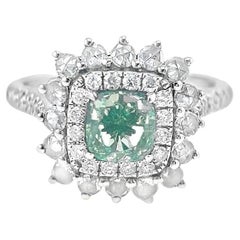 18K White Gold Fancy Green Diamond & Diamond Cocktail Ring