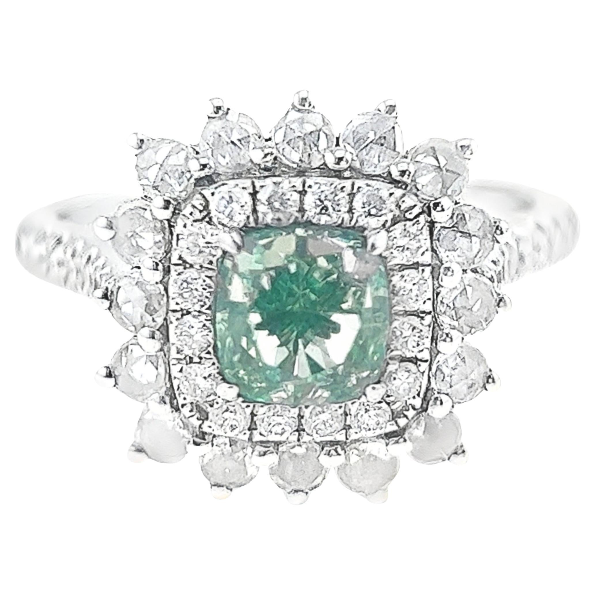 18K White Gold Fancy Green Diamond & Diamond Cocktail Ring