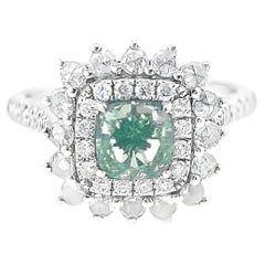 18K White Gold Fancy Green Diamond & Diamond Cocktail Ring