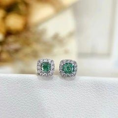 18K White Gold Fancy Green Diamond & Diamond Stud Earrings
