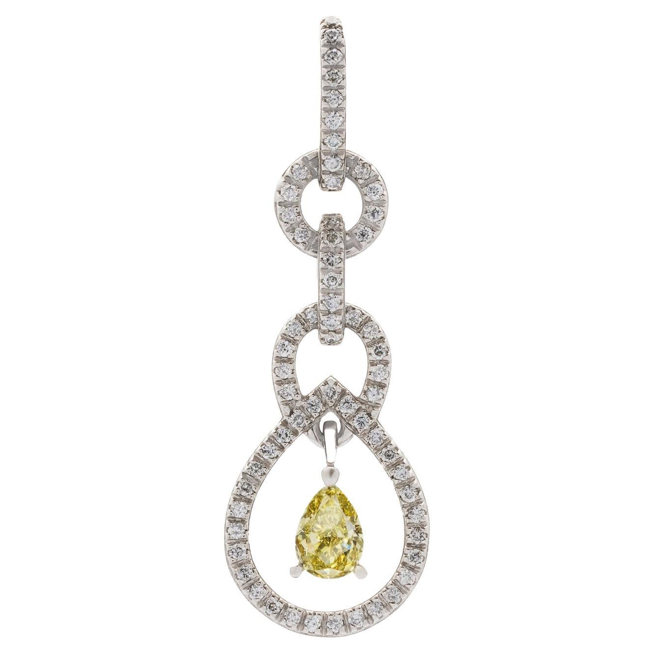 18k White Gold Fancy Intense Yellow Diamond Pendant, 0.84 Carat For Sale