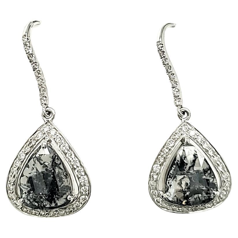 18k White Gold Fancy Pear-Shaped Black Diamond Earrings