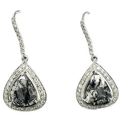 18k White Gold Fancy Pear-Shaped Black Diamond Earrings