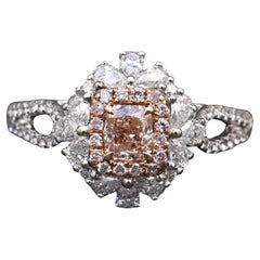 18K White Gold Fancy Pink-Brown Diamond Halo Ring 1.46 Cts. GIA / IGI Certified