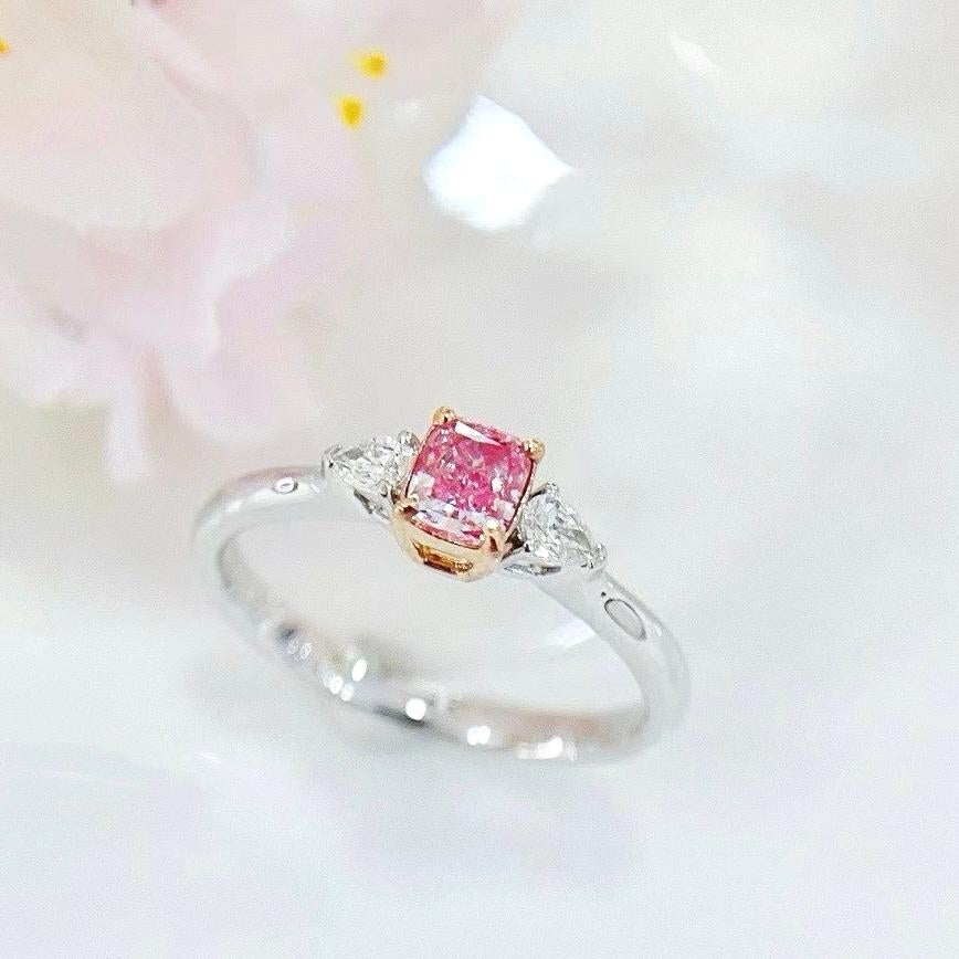 Cushion Cut 18K White Gold Fancy Pink Diamond & Diamond Engagement Ring For Sale