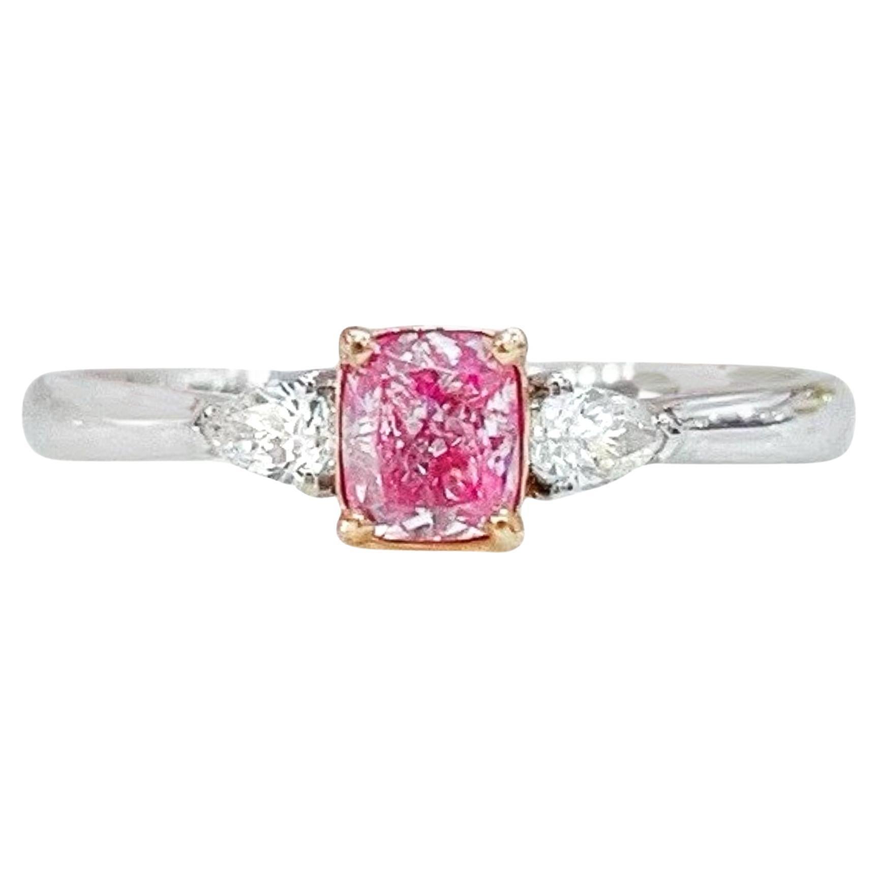 18K White Gold Fancy Pink Diamond & Diamond Engagement Ring For Sale