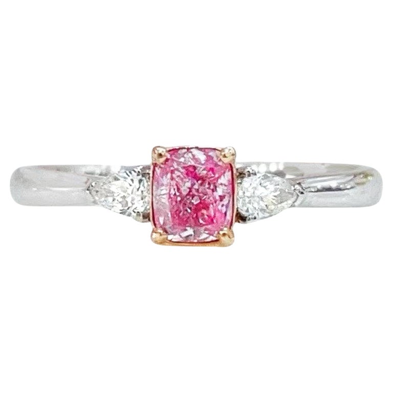Bague de fiançailles en or blanc 18K avec diamant rose fantaisie