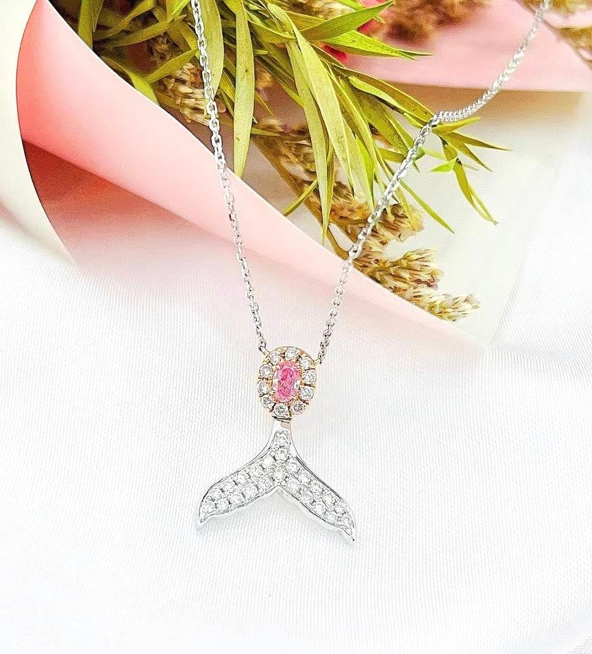 Modern 18K White Gold Fancy Pink Diamond & Diamond Pendant Necklace For Sale