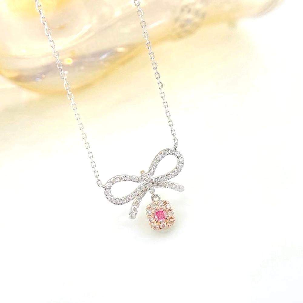 Cushion Cut 18K White Gold Fancy Pink Diamond & Diamond Pendant Necklace For Sale