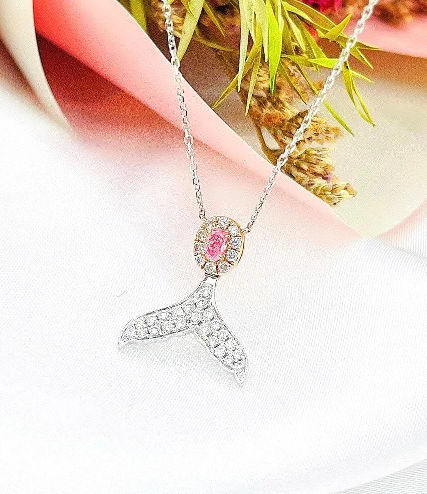 Cushion Cut 18K White Gold Fancy Pink Diamond & Diamond Pendant Necklace For Sale