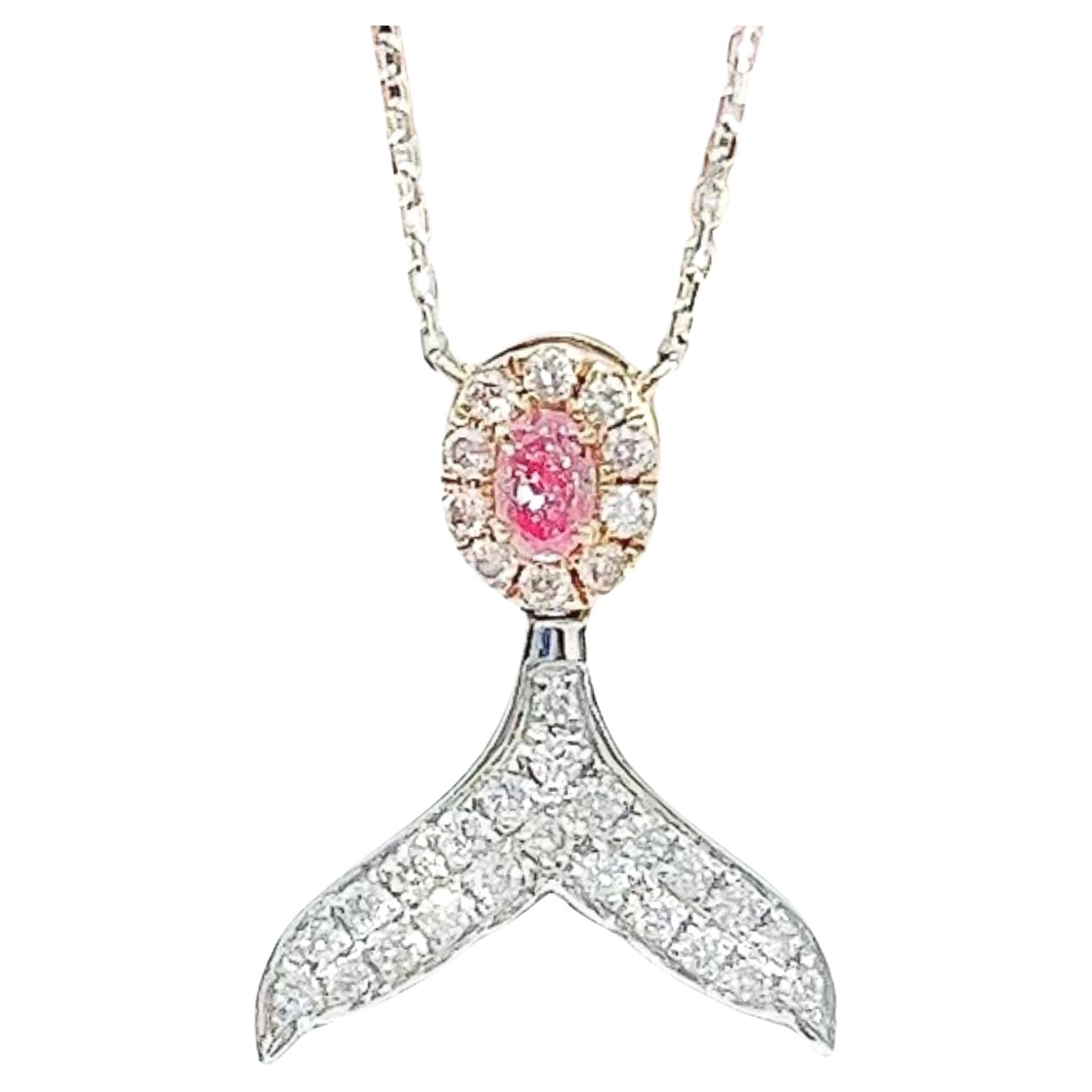 Collar Colgante de Diamantes y Diamantes Rosa Fantasía de Oro Blanco de 18 K