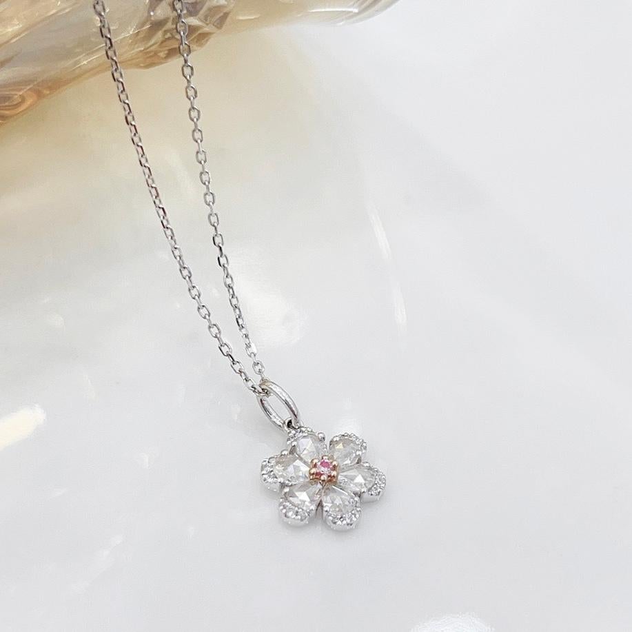 Modern 18K White Gold Fancy Pink Diamond & Rose Cut Diamond Snowflake Pendant Necklace For Sale