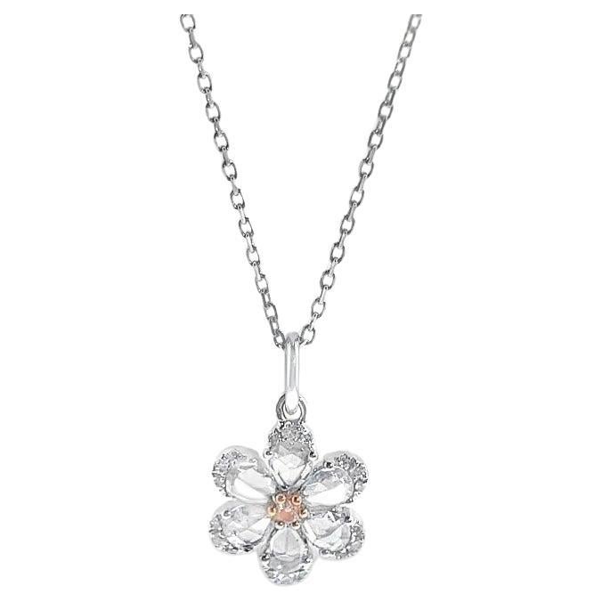 18K White Gold Fancy Pink Diamond & Rose Cut Diamond Snowflake Pendant Necklace