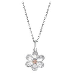 Collier flocon de neige en or blanc 18 carats avec diamant rose fantaisie et diamant taillé en rose