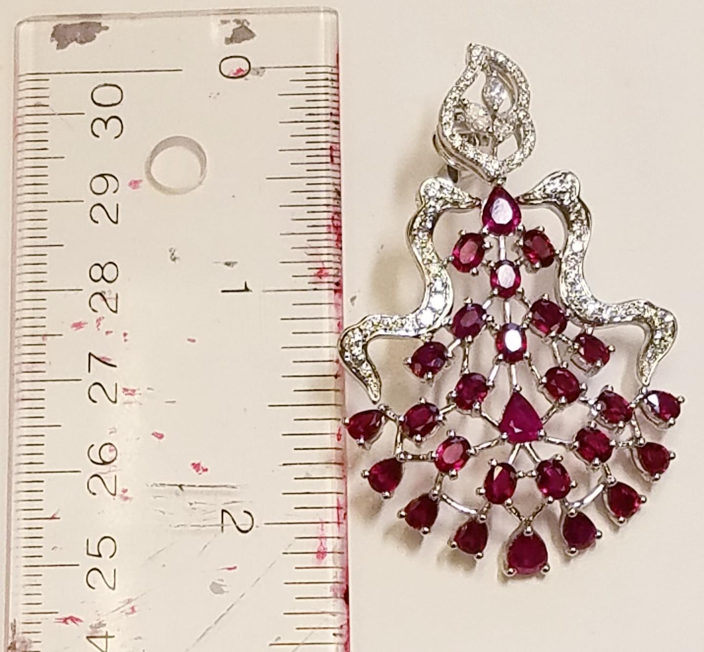 Contemporary 18 Karat White Gold Fancy Ruby and Diamond Earrings For Sale