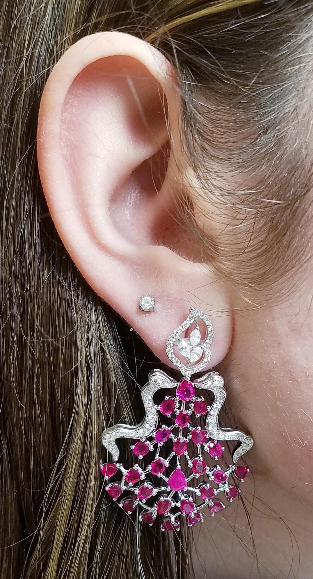 18 Karat White Gold Fancy Ruby and Diamond Earrings In New Condition For Sale In Great Neck, NY