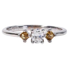 18K White Gold Fancy Three Stone Ring with 0.39 Ct Natural Diamonds, AIG Cert