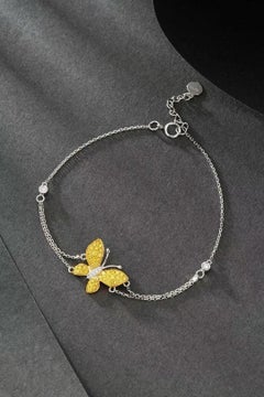 18K White Gold Fancy Yellow Diamond & Diamond Butterfly Bracelet