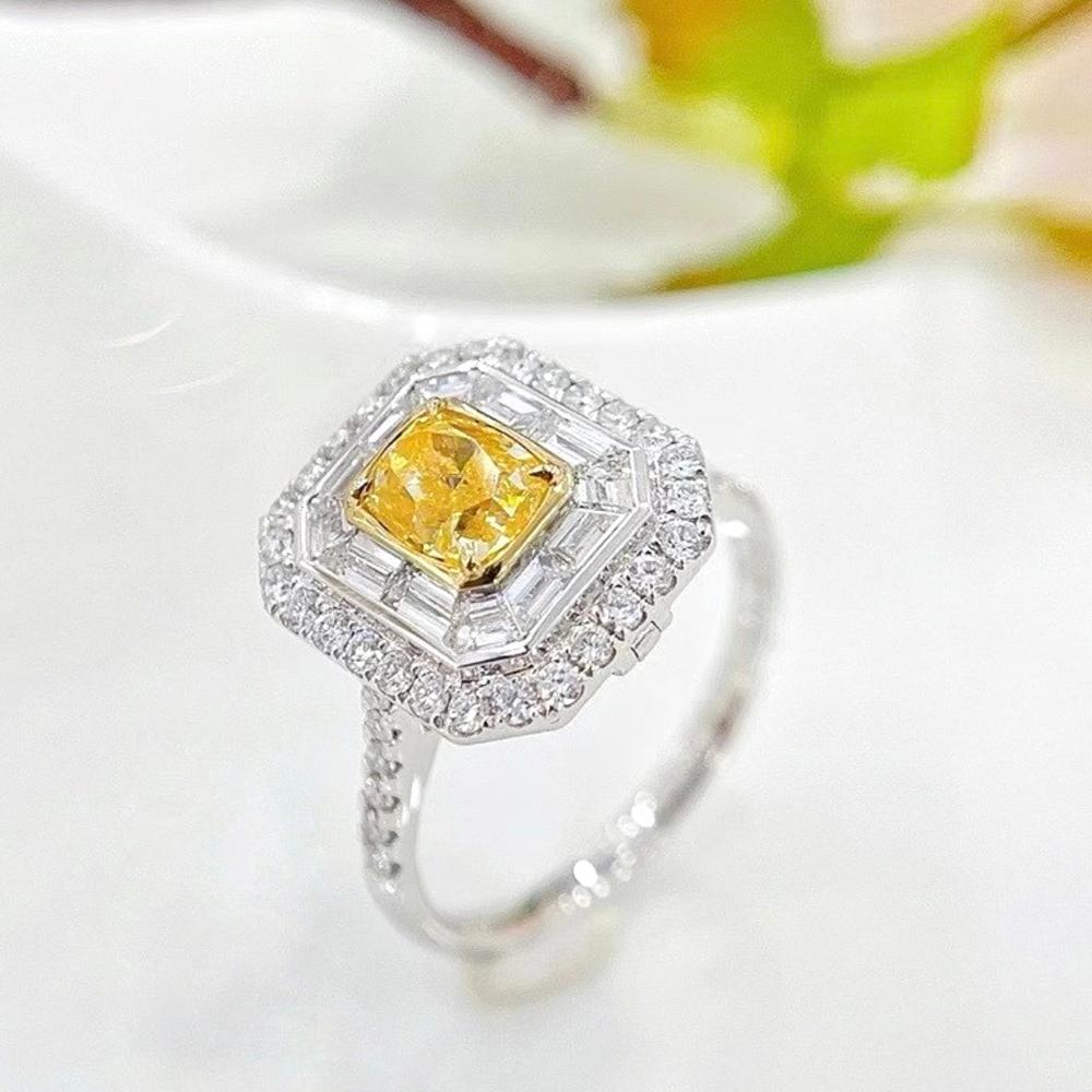 Modern 18K White Gold Fancy Yellow Diamond & Diamond Cocktail Ring For Sale