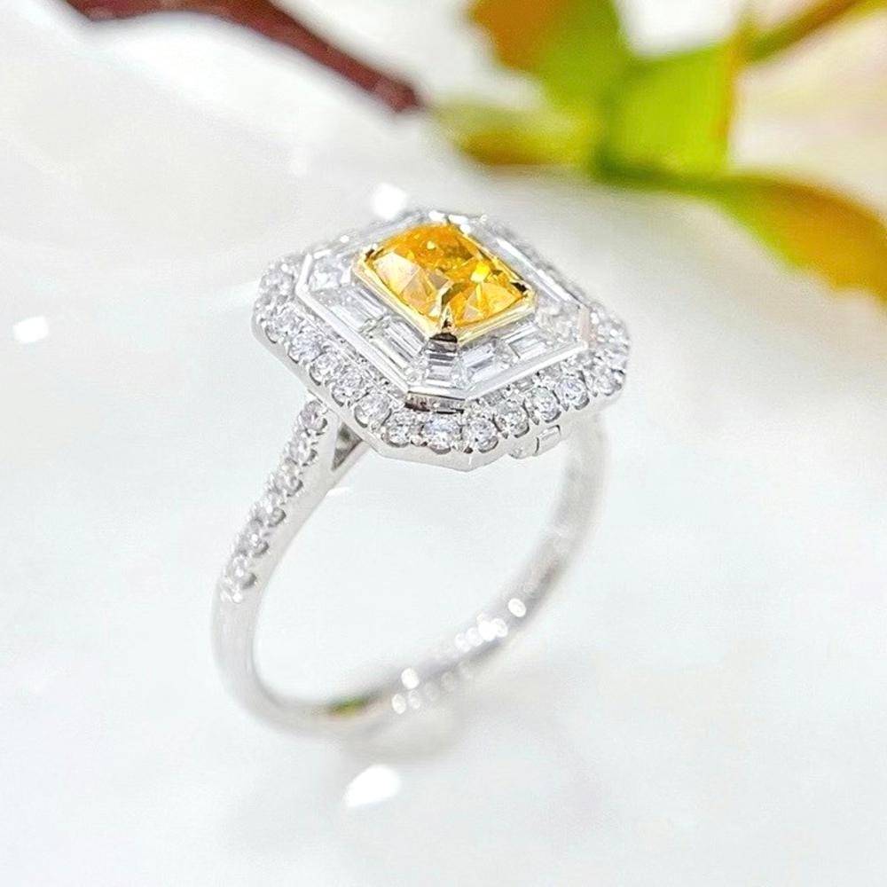 Cushion Cut 18K White Gold Fancy Yellow Diamond & Diamond Cocktail Ring For Sale