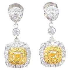 Orecchini a goccia in oro bianco 18 carati con diamanti e diamanti gialli fantasia