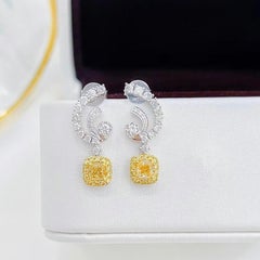 18K White Gold Fancy Yellow Diamond & Diamond Earrings