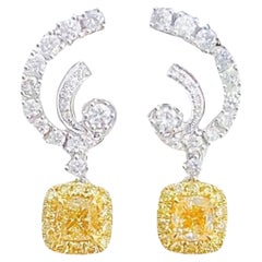 18K White Gold Fancy Yellow Diamond & Diamond Earrings