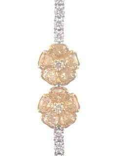 18K White Gold Fancy Yellow Diamond & Diamond Flower Bracelet