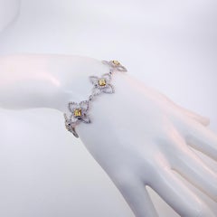 18k White Gold Fancy Yellow Radiant Cut & Round Diamond Bracelet By Luca