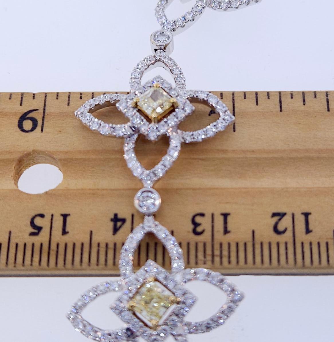 18k White Gold Fancy Yellow Radiant Cut & Round Diamond Bracelet By Luca For Sale 1