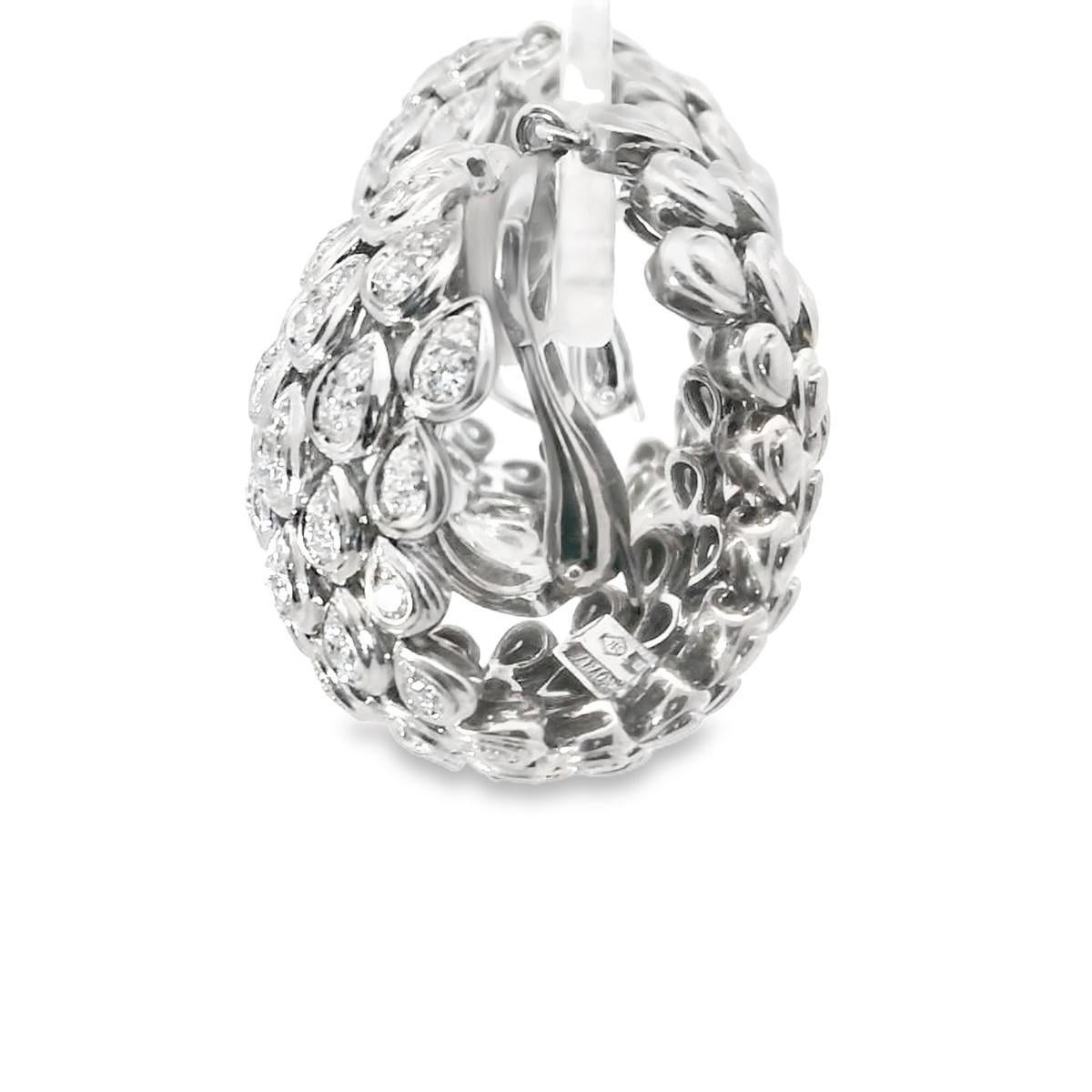 Oro blanco de 18 quilates  Faraone - Italia Años 80 Aro Diamante  Pendientes  - 45,40GRAM  -D5.0 Corte redondo