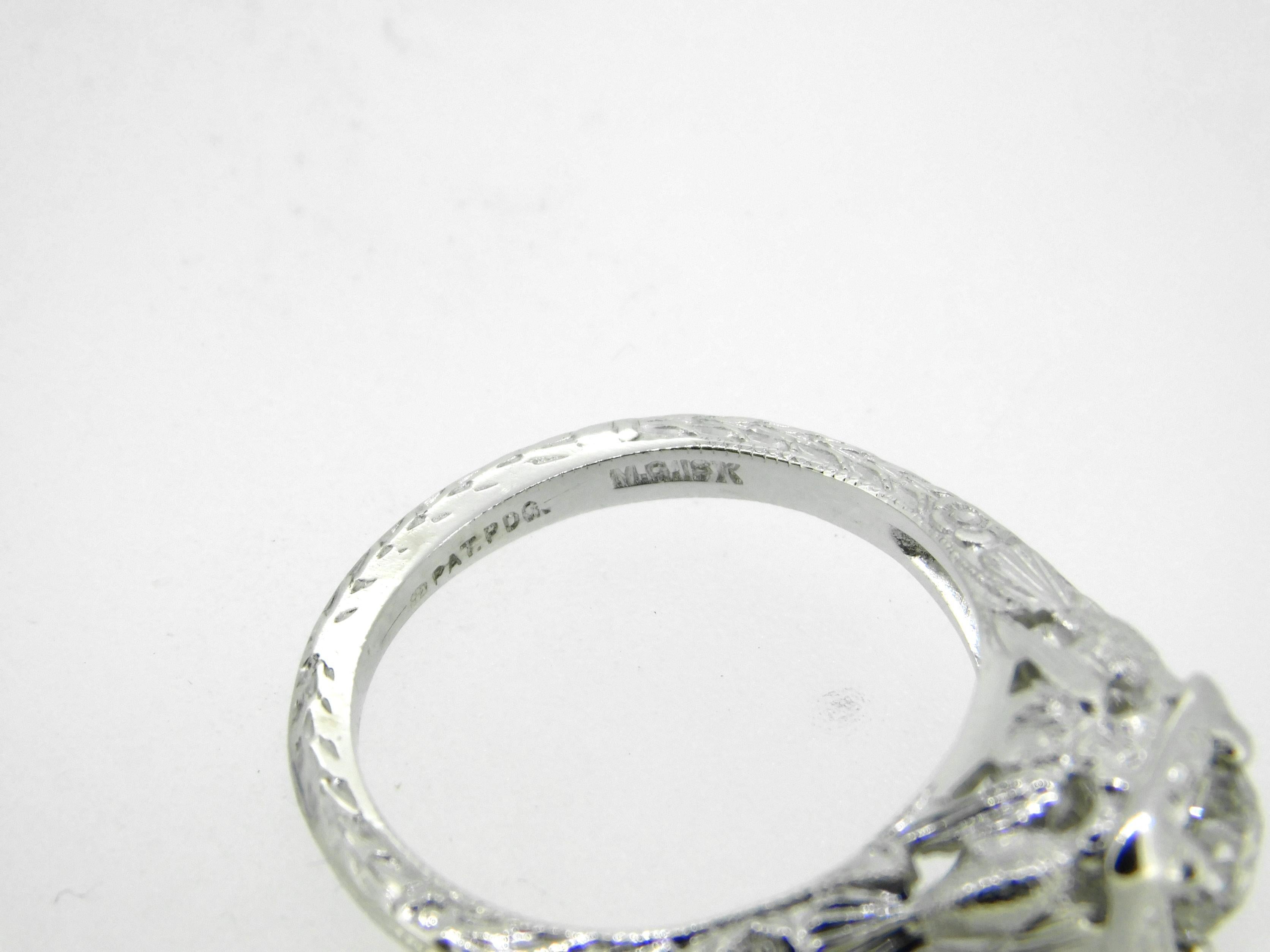 Contemporary 18k White Gold Filigree .66ct Genuine Natural Diamond Ring Love Birds '#J5097' For Sale