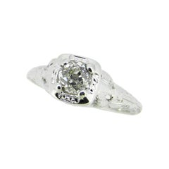 Vintage 18k White Gold Filigree .66ct Genuine Natural Diamond Ring Love Birds '#J5097'