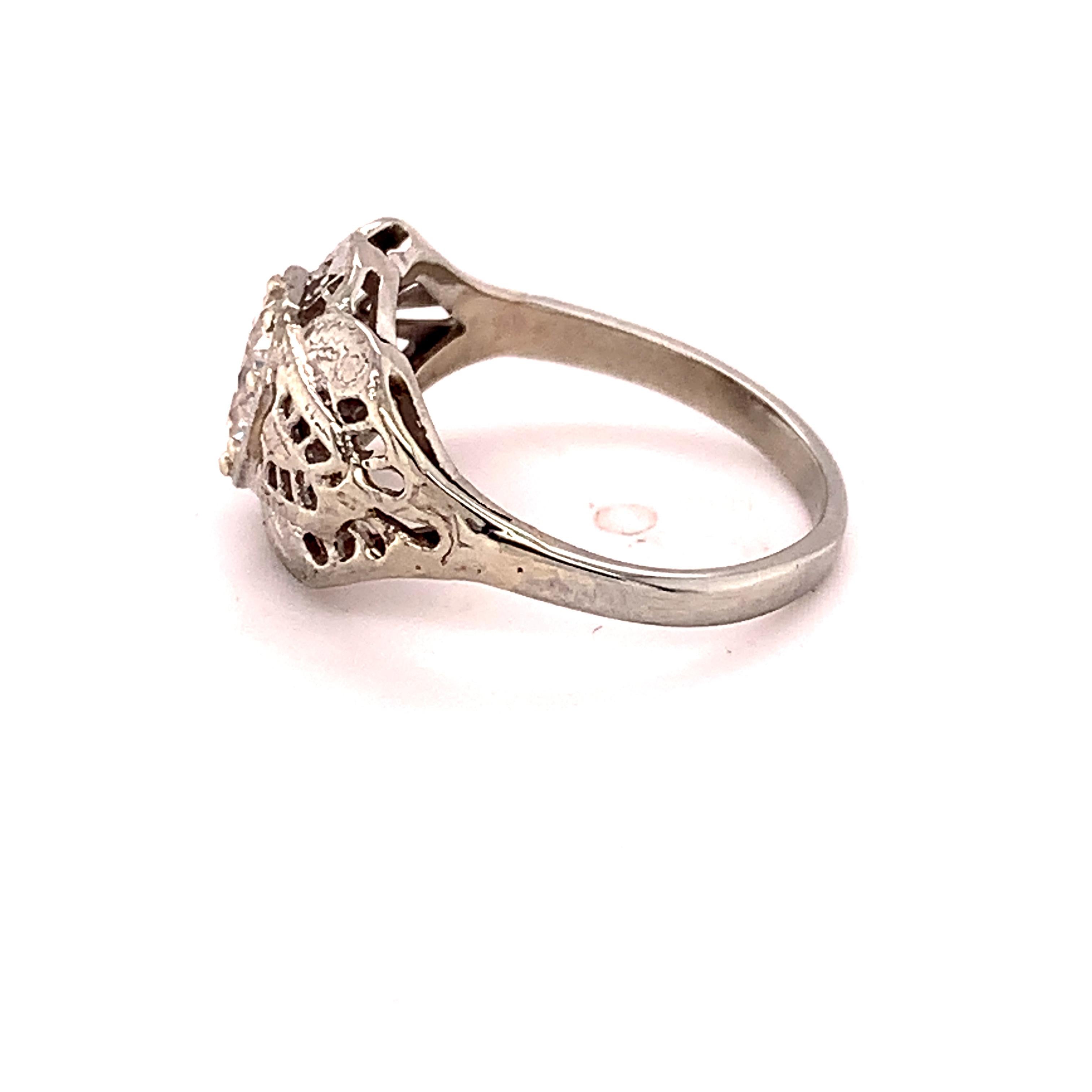 18 Karat Weißgold Filigraner Art Deco 0,60 Karat echter natürlicher Diamantring '#J4895' (Art déco) im Angebot