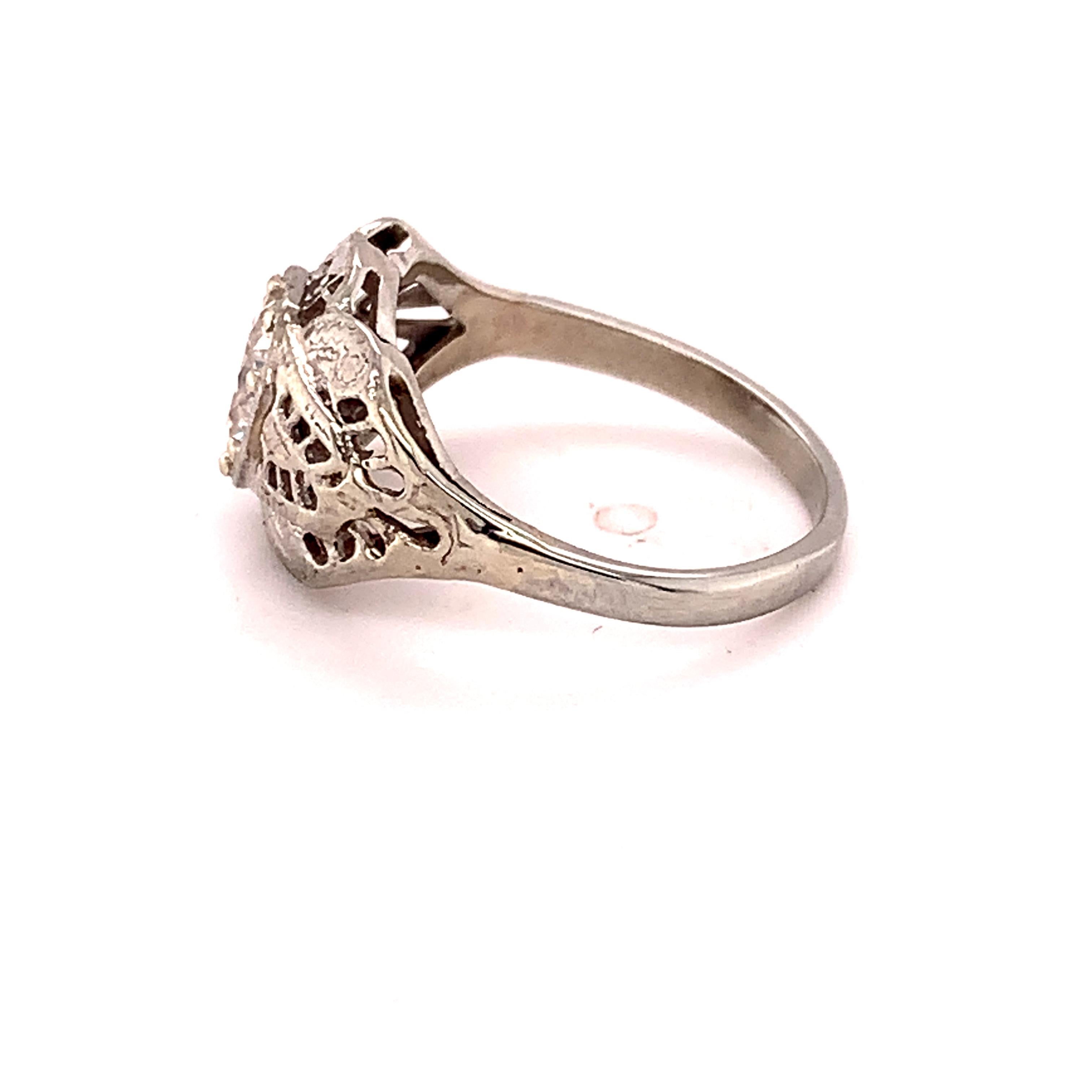 Round Cut 18k White Gold Filigree Art Deco .60ct Genuine Natural Diamond Ring '#J4895' For Sale